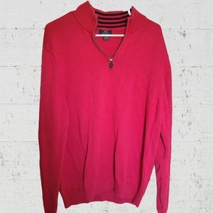 Brooks Brothers 346 Mens 1/4 Zip Sweater 100% Supima Cotton Pullover Red | Large